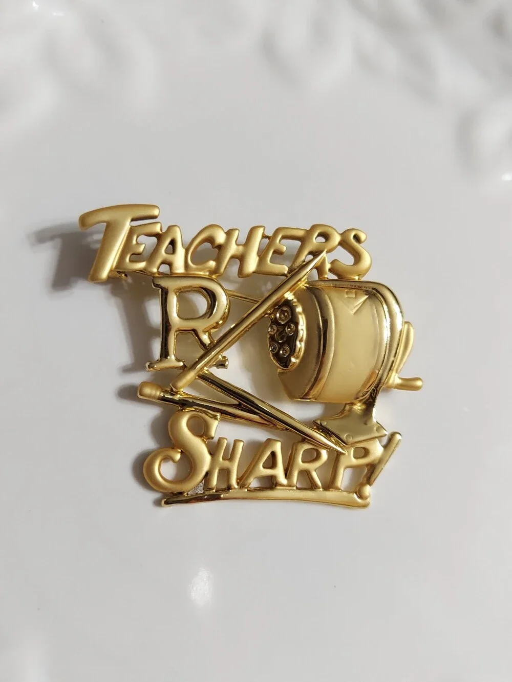 OAJC Vintage Textured Gold Tone/'Teacher's R Sharp' Brooch/Pin